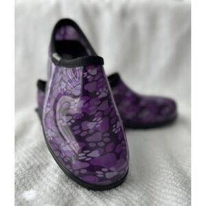 Sloggers Sz 10 Womens Garden Shoes Purple Paw Print Waterproof ‎ Slip On EUC